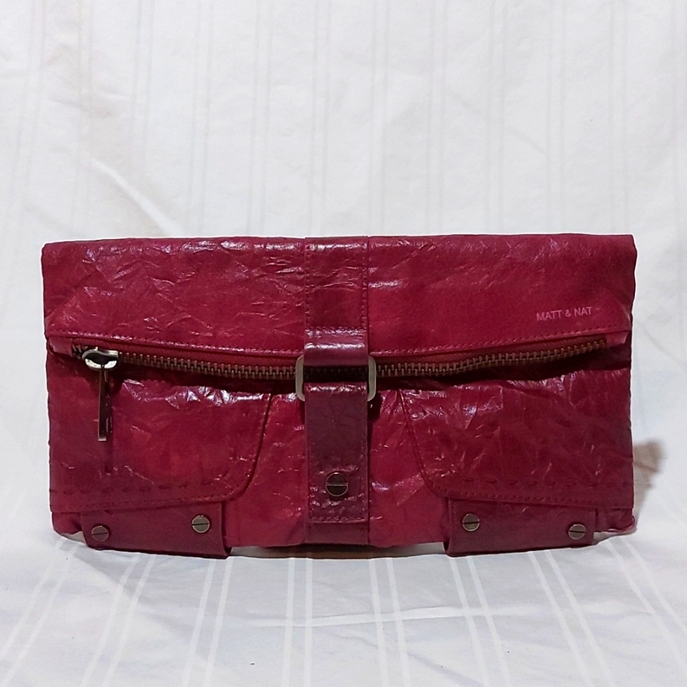 MATT & NAT Red Purple Vegan Leather Clutch